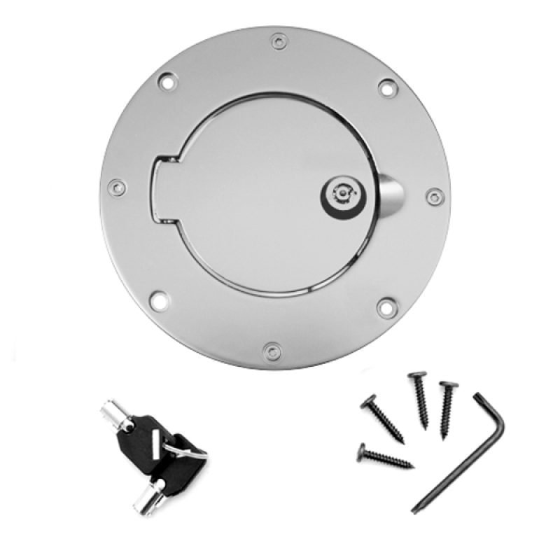 Jeep Wrangler Fuel Tank Cap / Door - Rugged Ridge - Locking - Brushed Aluminum - `97-`06